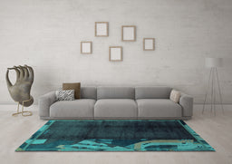 Machine Washable Abstract Turquoise Modern Area Rugs in a Living Room,, wshabs1897turq