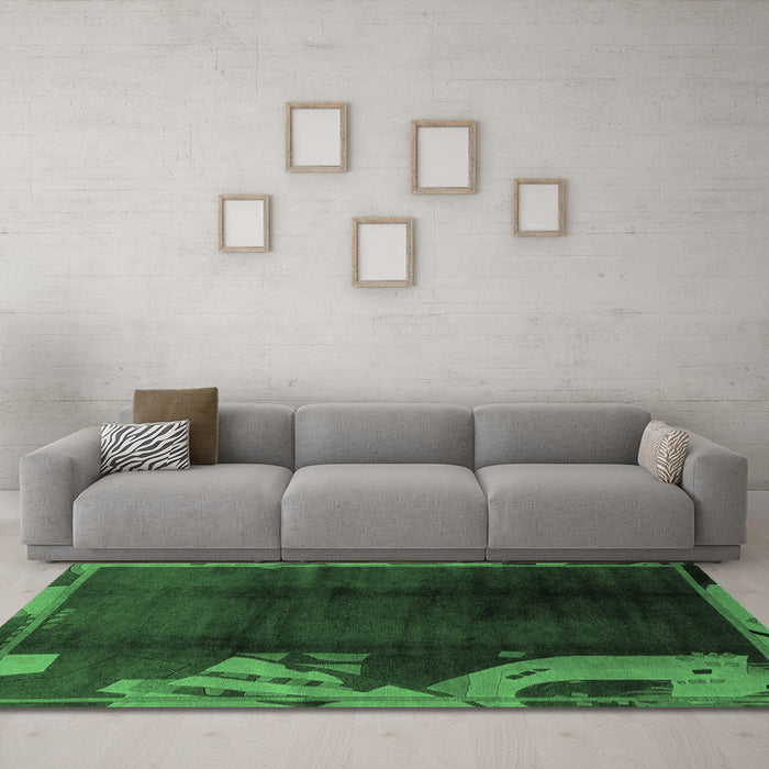 Machine Washable Abstract Emerald Green Modern Area Rugs in a Living Room,, wshabs1897emgrn