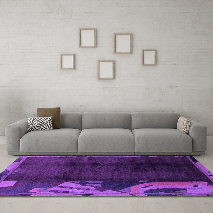 Machine Washable Abstract Purple Modern Area Rugs in a Living Room, wshabs1897pur