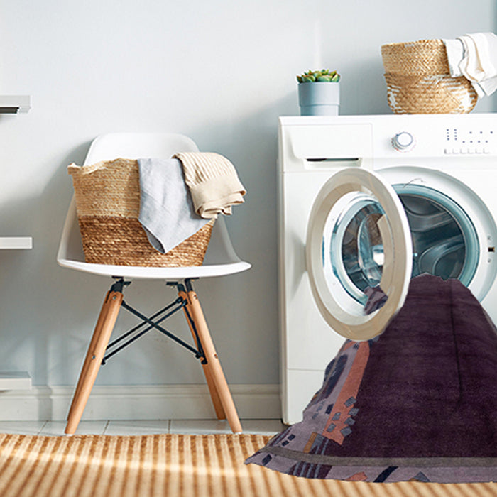 Machine Washable Abstract Purple Lily Purple Rug in a Washing Machine, wshabs1897