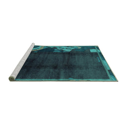 Sideview of Machine Washable Abstract Turquoise Modern Area Rugs, wshabs1897turq