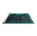 Sideview of Machine Washable Abstract Turquoise Modern Area Rugs, wshabs1897turq