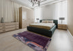 Abstract Purple Lily Purple Modern Rug in a Bedroom, abs1897