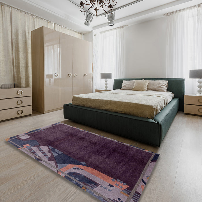 Abstract Purple Lily Purple Modern Rug in a Bedroom, abs1897