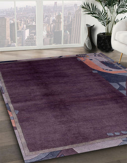Machine Washable Abstract Purple Lily Purple Rug in a Family Room, wshabs1897
