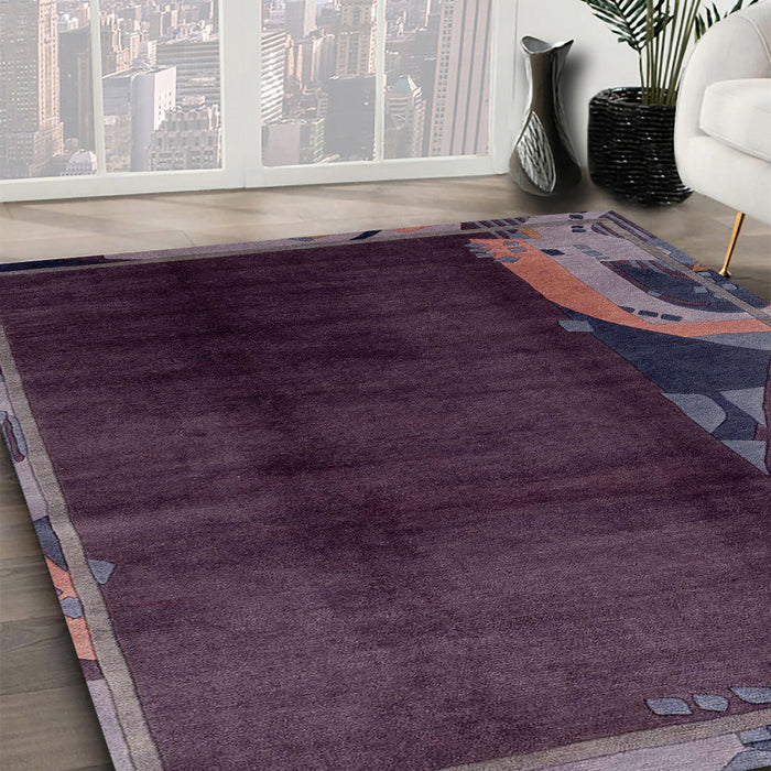 Machine Washable Abstract Purple Lily Purple Rug in a Family Room, wshabs1897