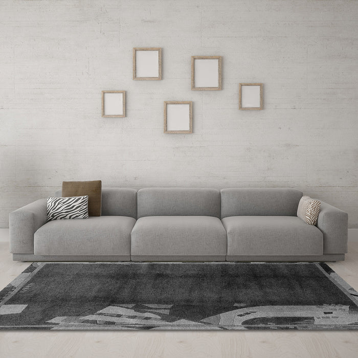 Machine Washable Abstract Gray Modern Rug in a Living Room,, wshabs1897gry
