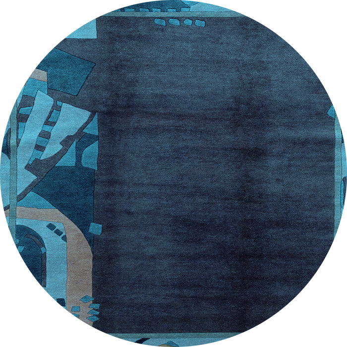 Round Machine Washable Abstract Light Blue Modern Rug, wshabs1897lblu