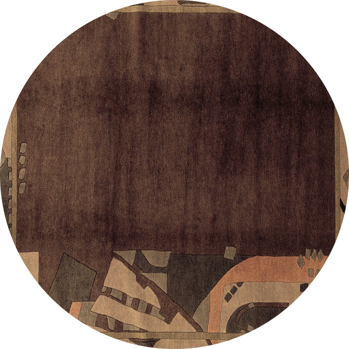Round Machine Washable Abstract Brown Modern Rug, wshabs1897brn