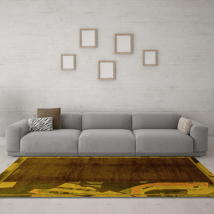 Machine Washable Abstract Yellow Modern Rug in a Living Room, wshabs1897yw