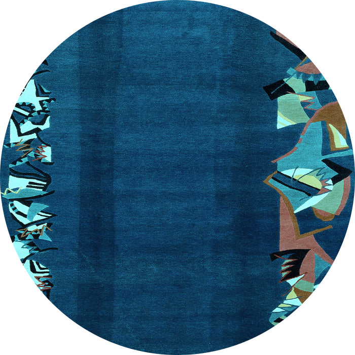Round Abstract Light Blue Modern Rug, abs1898lblu