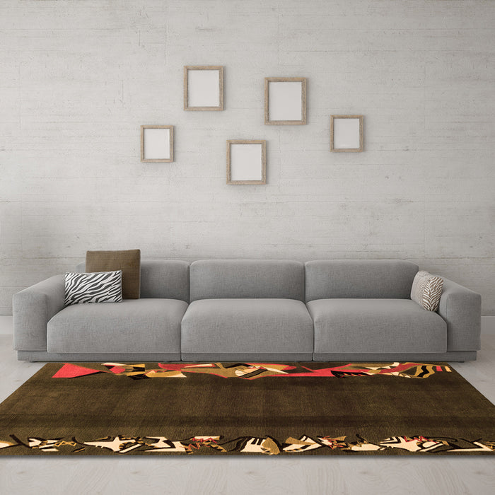 Machine Washable Abstract Orange Modern Area Rugs in a Living Room, wshabs1898org