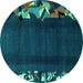 Round Machine Washable Abstract Turquoise Modern Area Rugs, wshabs1898turq