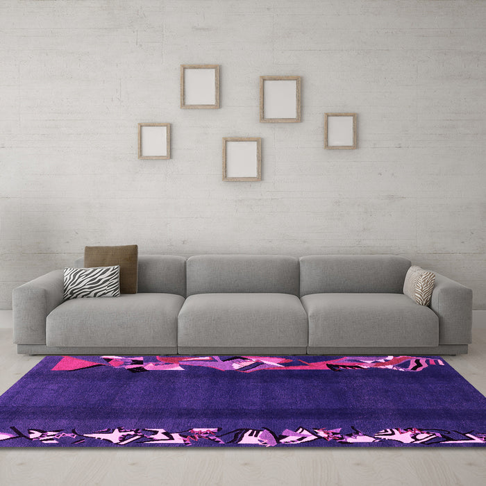 Machine Washable Abstract Pink Modern Rug in a Living Room, wshabs1898pnk