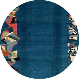Round Machine Washable Abstract Greenish Blue Green Rug, wshabs1898