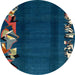 Round Machine Washable Abstract Greenish Blue Green Rug, wshabs1898