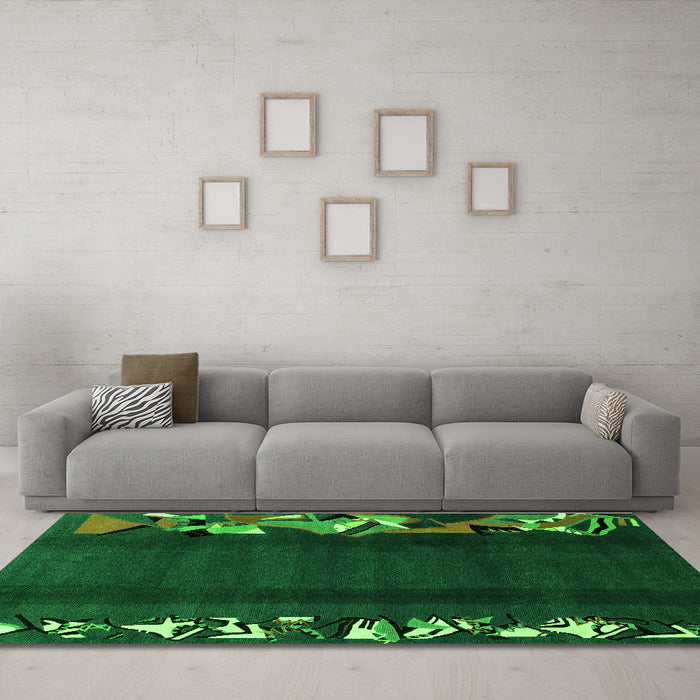 Machine Washable Abstract Green Modern Area Rugs in a Living Room,, wshabs1898grn