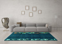 Machine Washable Abstract Turquoise Modern Rug, wshabs1898turq