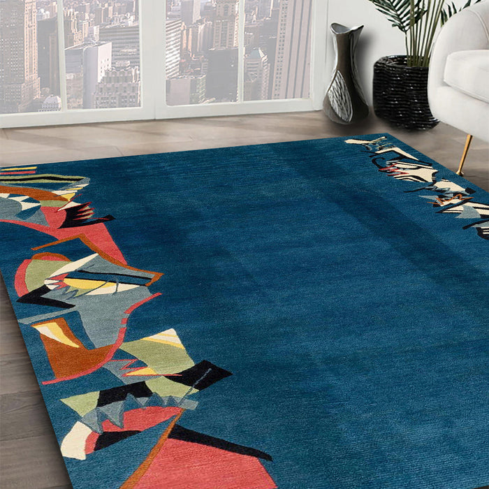 Abstract Greenish Blue Green Modern Rug in Family Room, abs1898