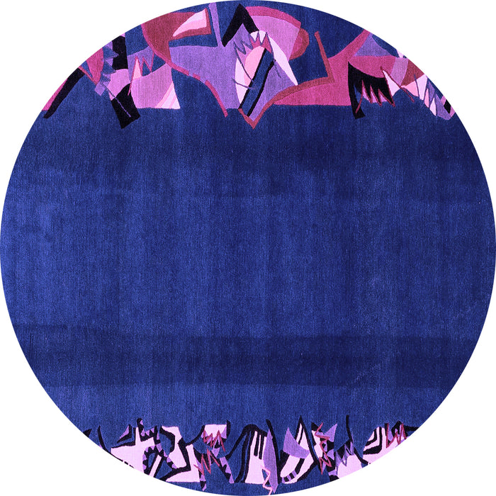 Round Machine Washable Abstract Purple Modern Area Rugs, wshabs1898pur