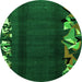 Round Machine Washable Abstract Green Modern Area Rugs, wshabs1898grn