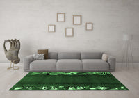 Machine Washable Abstract Emerald Green Modern Rug, wshabs1898emgrn