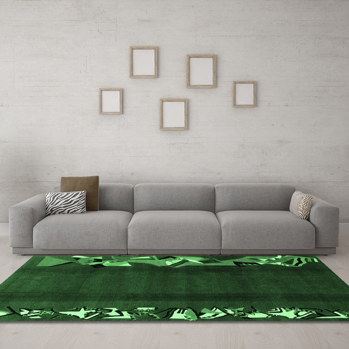 Machine Washable Abstract Emerald Green Modern Area Rugs in a Living Room,, wshabs1898emgrn