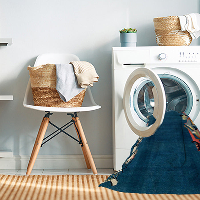 Machine Washable Abstract Greenish Blue Green Rug in a Washing Machine, wshabs1898