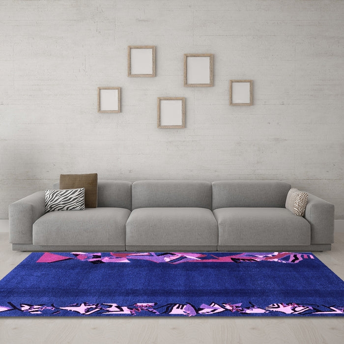 Machine Washable Abstract Purple Modern Area Rugs in a Living Room, wshabs1898pur