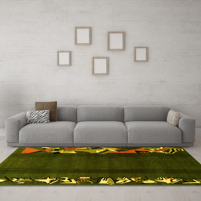 Machine Washable Abstract Yellow Modern Rug in a Living Room, wshabs1898yw
