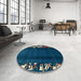 Round Abstract Greenish Blue Green Modern Rug in a Office, abs1898