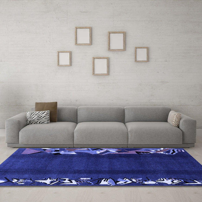 Machine Washable Abstract Blue Modern Rug in a Living Room, wshabs1898blu