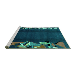 Sideview of Machine Washable Abstract Turquoise Modern Area Rugs, wshabs1898turq