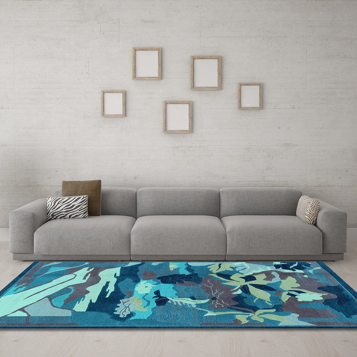 Machine Washable Abstract Light Blue Modern Rug in a Living Room, wshabs1899lblu