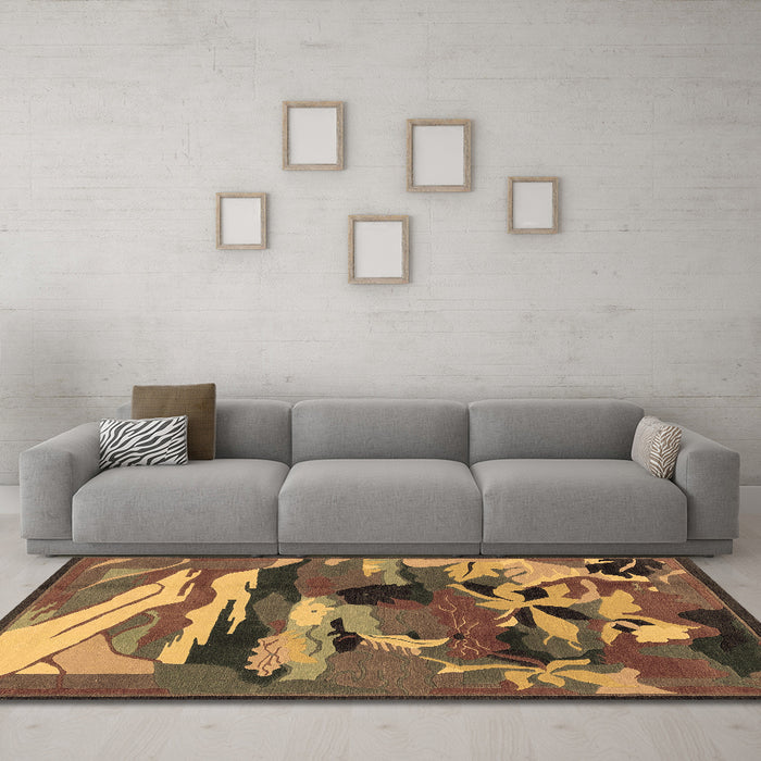 Machine Washable Abstract Brown Modern Rug in a Living Room,, wshabs1899brn