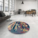 Round Machine Washable Abstract Plum Purple Rug in a Office, wshabs1899