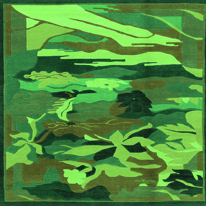 Square Abstract Green Modern Rug, abs1899grn