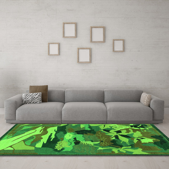 Machine Washable Abstract Green Modern Area Rugs in a Living Room,, wshabs1899grn