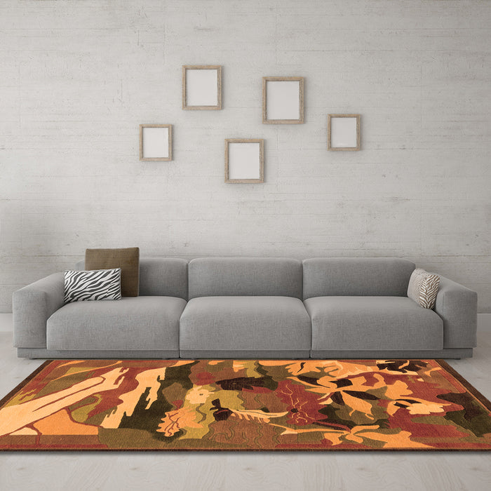 Machine Washable Abstract Orange Modern Area Rugs in a Living Room, wshabs1899org