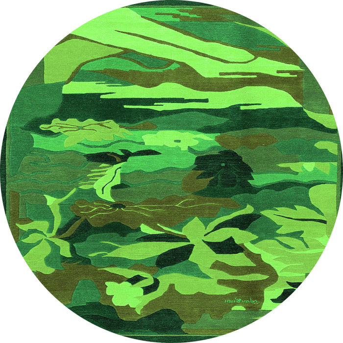 Round Abstract Green Modern Rug, abs1899grn