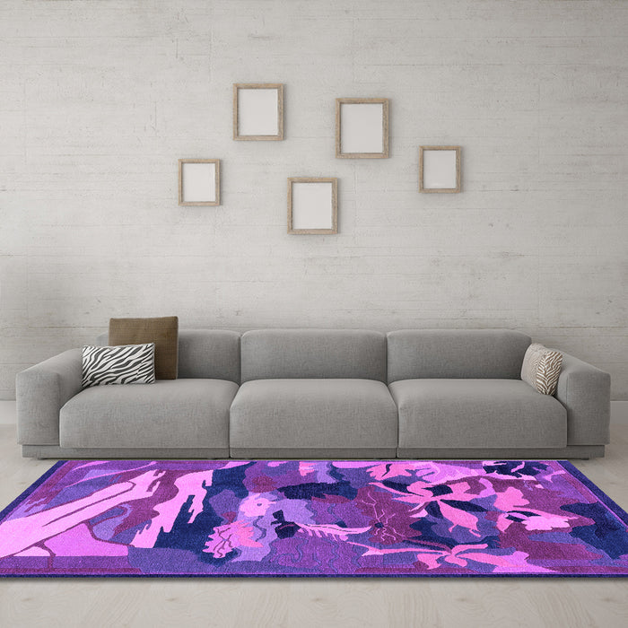 Machine Washable Abstract Purple Modern Area Rugs in a Living Room, wshabs1899pur