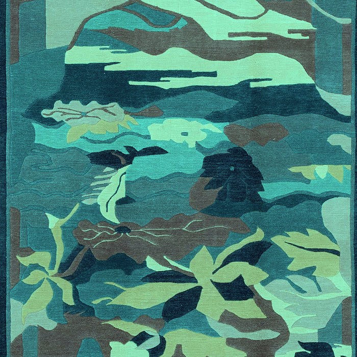 Machine Washable Abstract Turquoise Modern Area Rugs, wshabs1899turq