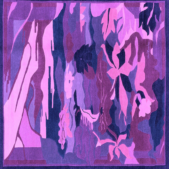 Square Machine Washable Abstract Purple Modern Area Rugs, wshabs1899pur