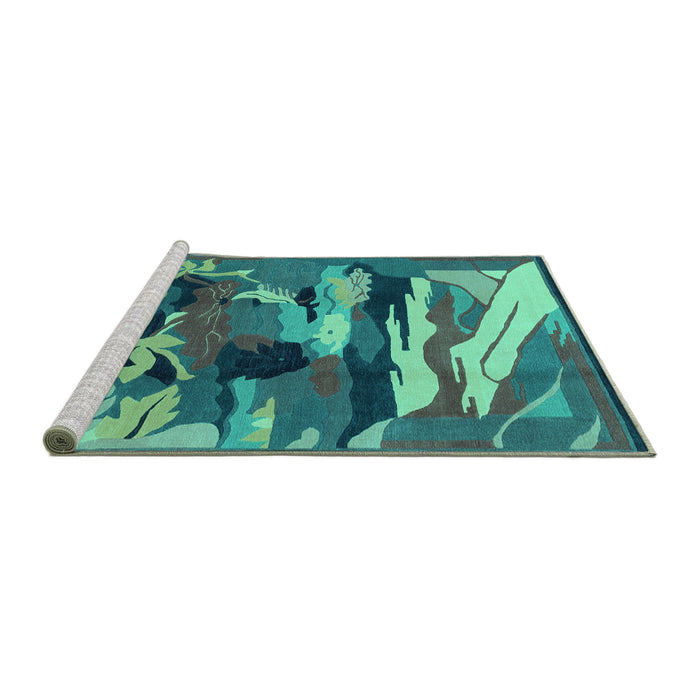 Sideview of Machine Washable Abstract Turquoise Modern Area Rugs, wshabs1899turq