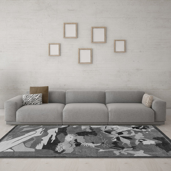 Machine Washable Abstract Gray Modern Rug in a Living Room,, wshabs1899gry
