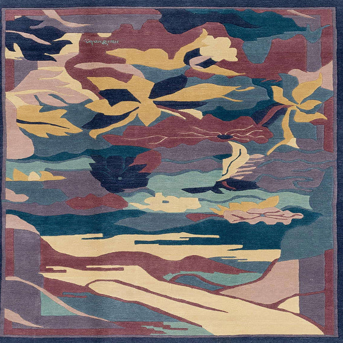 Square Abstract Plum Purple Modern Rug, abs1899