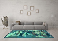 Machine Washable Abstract Turquoise Modern Rug, wshabs1899turq