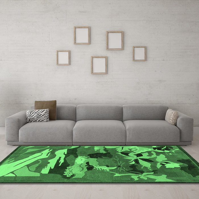 Machine Washable Abstract Emerald Green Modern Area Rugs in a Living Room,, wshabs1899emgrn