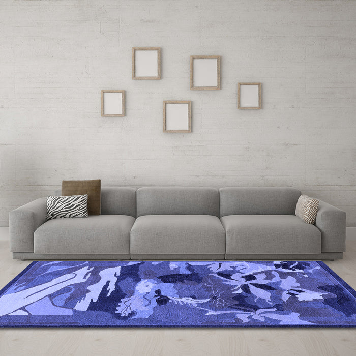 Machine Washable Abstract Blue Modern Rug in a Living Room, wshabs1899blu
