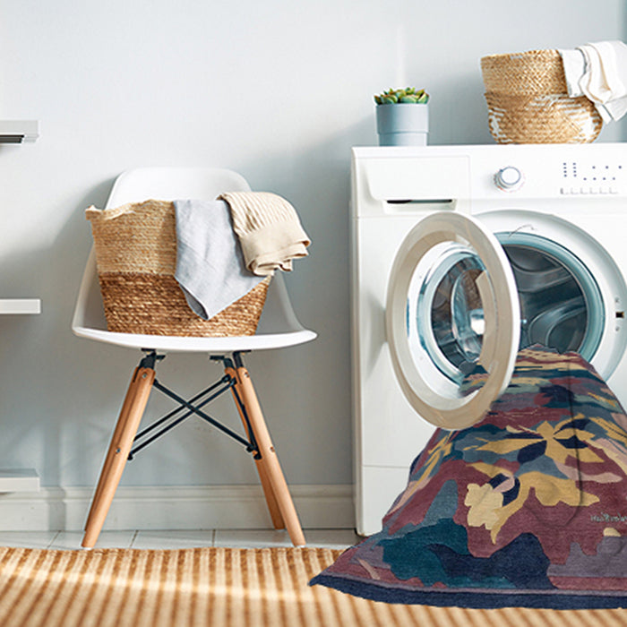 Machine Washable Abstract Plum Purple Rug in a Washing Machine, wshabs1899